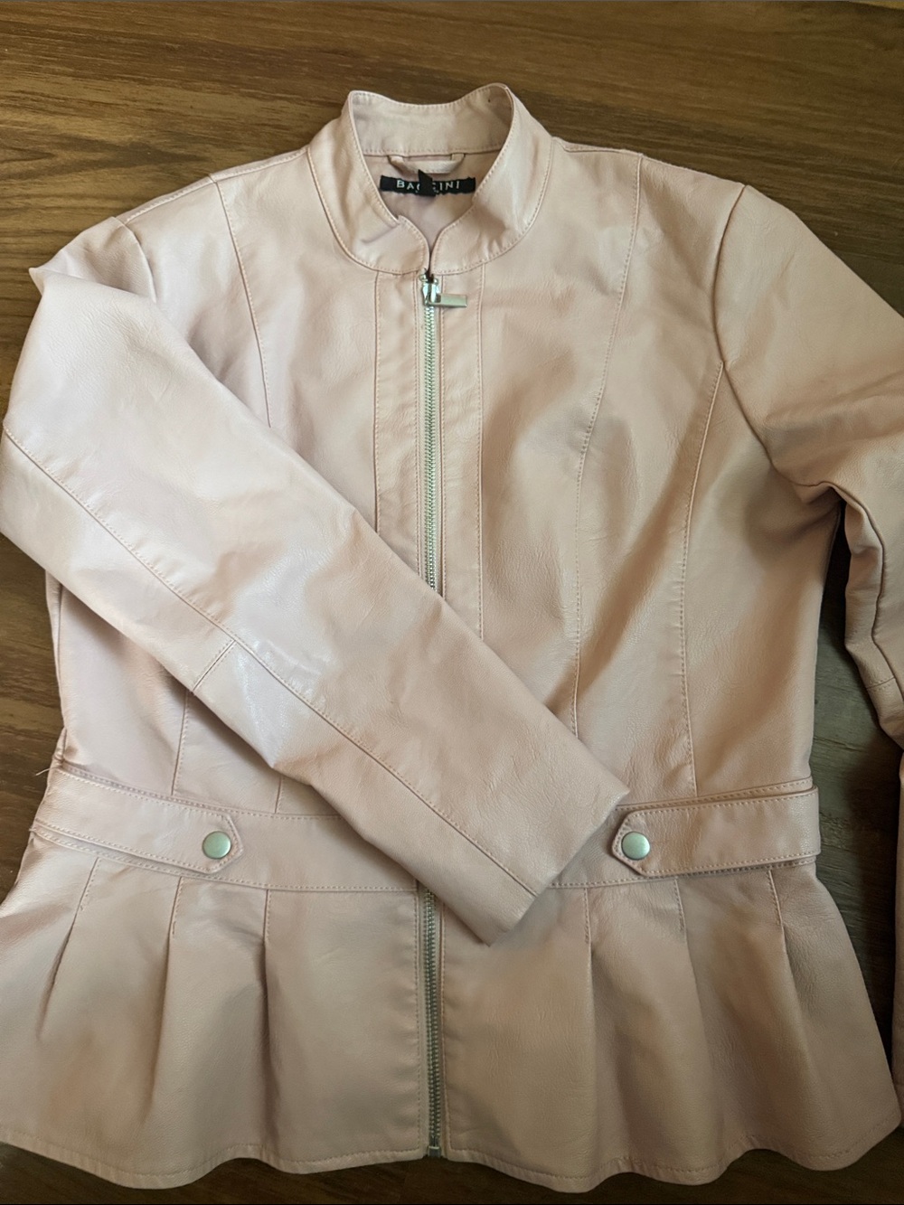 Baccini Light Pink Leather Peplum Jacket